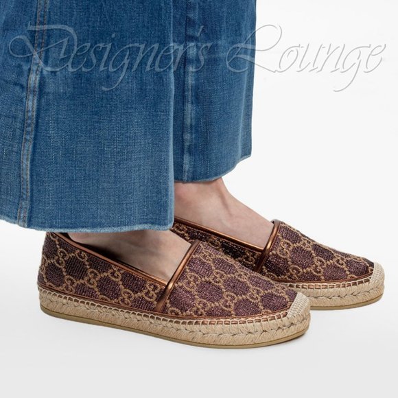 ⚡️SOLD! NEW GUCCI Heritage GG Monogram Brown Metallic Espadrilles Size EU 38 - Picture 11 of 12